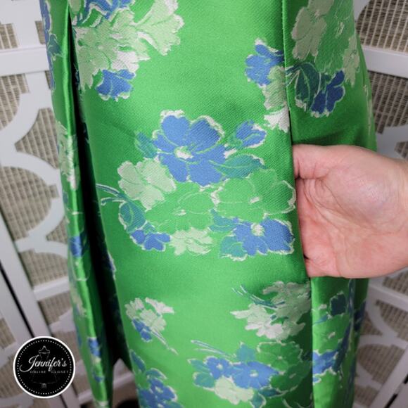 Sara Campbell NWT Green Floral Jacquard A-Line w/Front Box Pleat Dress Size 4 - Picture 6 of 13
